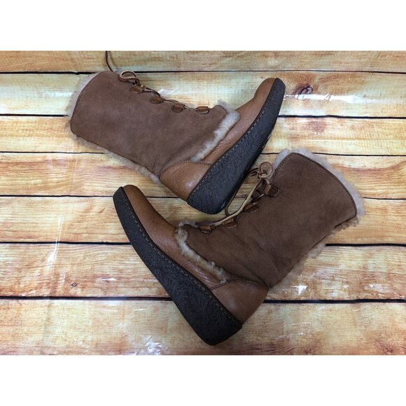 Born Chestnut Nome W5198 Tan Leather Shearling Boots Women 6 (u6q) - Picture 6 of 10